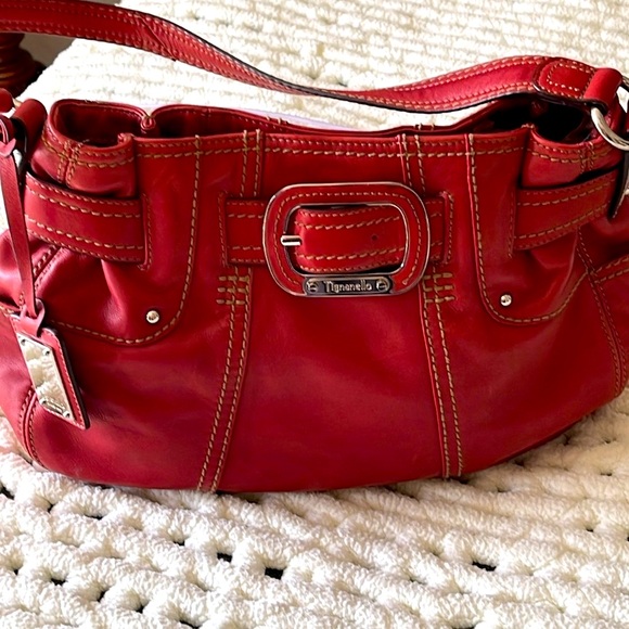 Tignanello Handbags - Tignanello red ,slight pebble leather, soft, shoulder bag. Very roomy. EUC